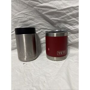 2 YETI Rambler 10oz Lowball  RESCUE RED w/Lid And Small Yeti Cup